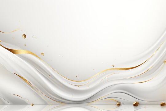 Abstract white and gold background with wavy lines.