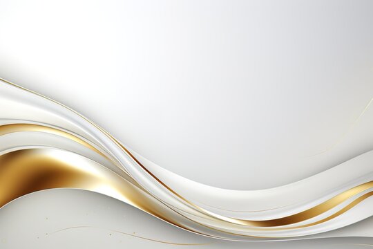 Abstract white and gold background with wavy lines.