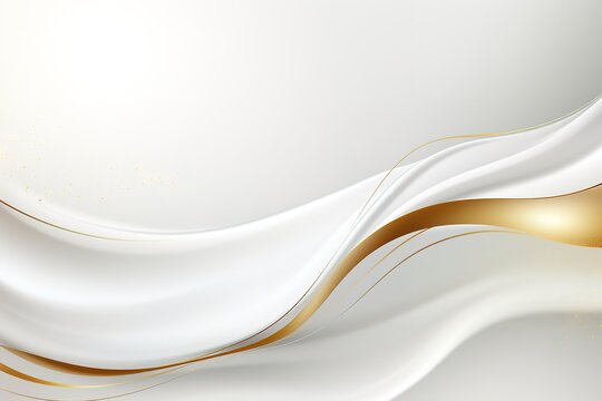 Abstract white and gold background with wavy lines.