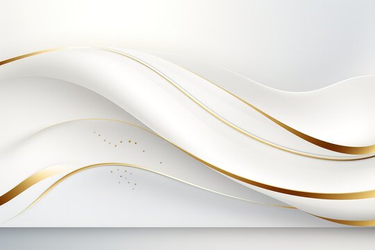 Abstract white and gold background with wavy lines.