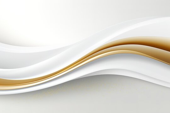 Abstract white and gold background with wavy lines and glitter.