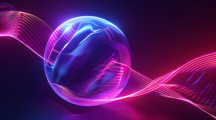 Wall Mural - futuristic abstract neon energy ball with glowing lines