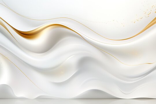 Abstract white and gold background with wavy texture.
