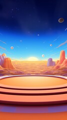 Wall Mural - Abstract colorful stage with futuristic landscape in orange, red, and purple tones.