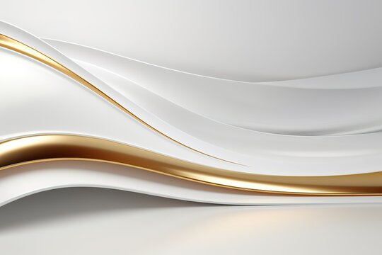 Abstract white and gold curved lines background.