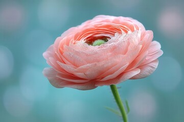 Wall Mural - exquisite closeup of delicate pink flower in full bloom petals unfurling with intricate detail set against soft focus background with subtle bokeh effect