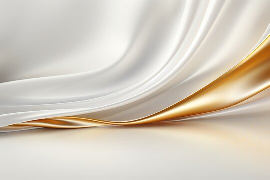Abstract white and gold fabric background with subtle glitter.