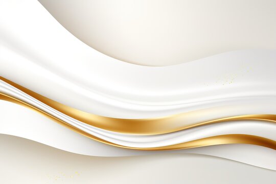 Abstract white and gold flowing curves background.