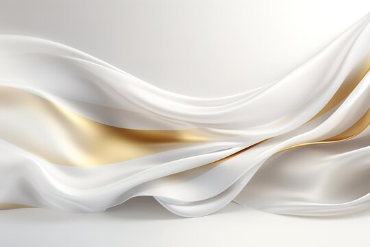 Abstract white and gold flowing fabric background.