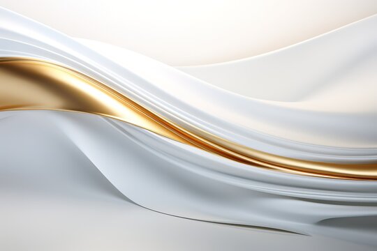 Abstract white and gold flowing fabric background.