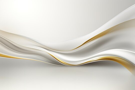 Abstract white and gold flowing lines background.