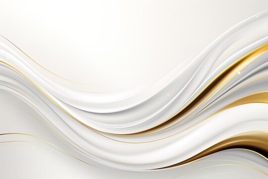 Abstract white and gold flowing lines background.