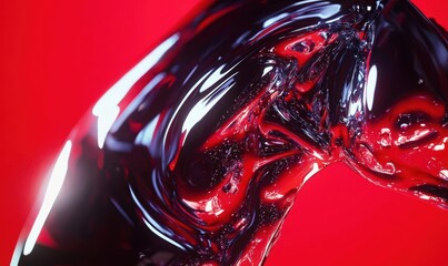 Poster - Abstract Liquid Art with Dark Red and Shiny Metallic Colors