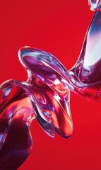 Poster - Vibrant Abstract Glass Sculptures with Red Background and Reflective Surfaces