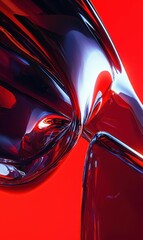 Poster - Abstract Liquid Glass Sculpture Against Vibrant Red Background