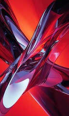Poster - Abstract Red and Black Digital Art with Smooth Curves