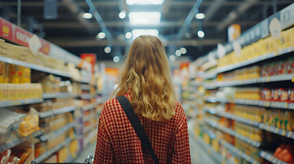 Wall Mural - Woman in the supermarket aisle