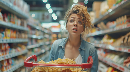 Wall Mural - Woman in the supermarket aisle