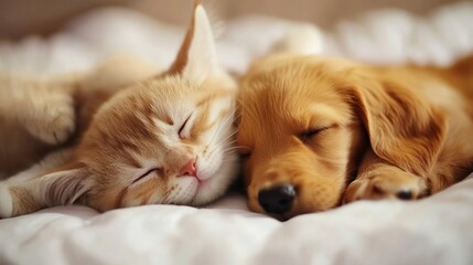 Cozy Companions: Sleeping Cat and Dog