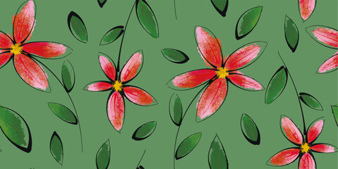 Wall Mural - Hand drawn flowers print. Trendy collage pattern. Fashionable template for design.
