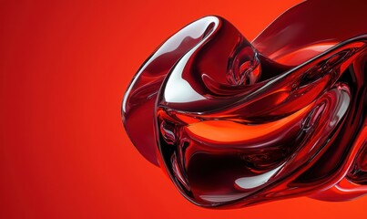 Poster - Abstract Red and Black Glass Ribbon Against Vibrant Red Background