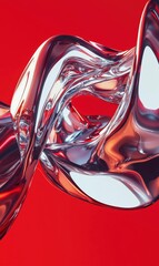Poster - Abstract Metallic Fluid Form Against Vivid Red Background