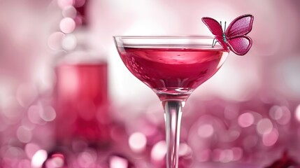 Poster -   Wine glass with drink and butterfly