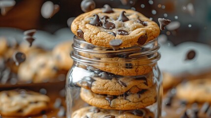 Sticker -   A chocolate chip cookie-filled jar with a cookie crumbling on top is placed in its center