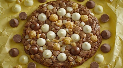 Wall Mural -   A yellow paper with cookies featuring marshmallows, chocolate chips, and various toppings