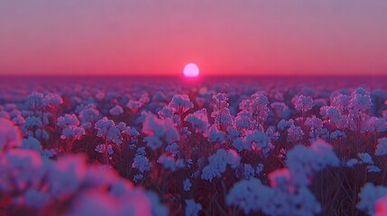 Sticker -   A field of purple flowers bathed in midday sunlight