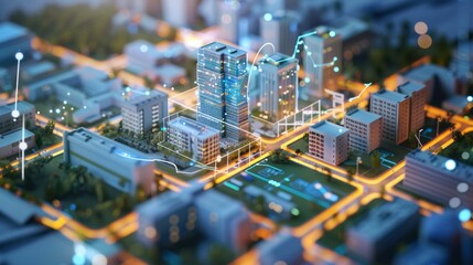 Poster - A cityscape with buildings and a street