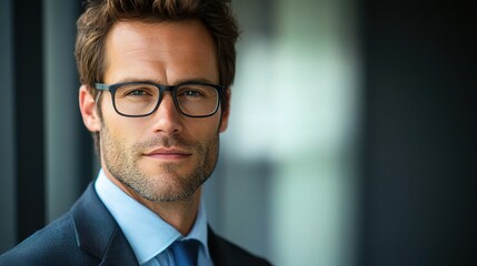 Poster - Confident Professional: A portrait of a successful businessman, exuding confidence and determination with a sharp gaze, clean-cut appearance, and sleek attire.  