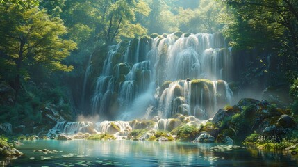 Sticker - Serene Waterfall in Lush Rainforest