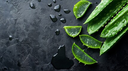 Aloe Vera fresh leaves with slices. Natural treatment