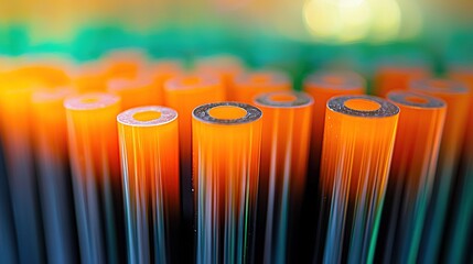 Sticker -   A clear close-up of an array of orange and green plastic straws against a focused orange and green backdrop