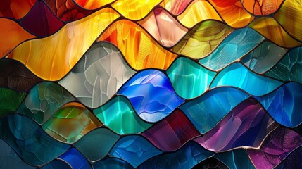 Poster - Dynamic waves of color mimic stained glass, creating an enchanting and mesmerizing abstract pattern
