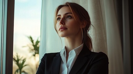 Wall Mural - Contemplative Businesswoman by the Window