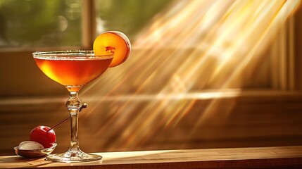 Poster -   Close-up of drink in glass with cherry on side