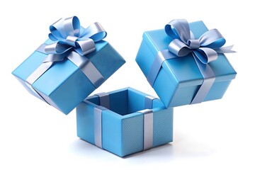 Blue gifts with bows isolated on white
