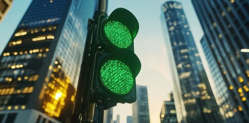 Green Light in a Cityscape