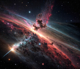 Wall Mural - A colorful galaxy with a bright orange cloud in the middle