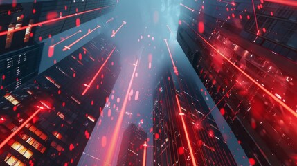 Poster - A cityscape with red streaks in the sky