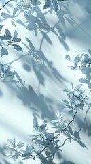 Poster - A blue and white image of leaves and branches with a blue background