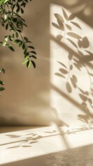 Poster - A plant is growing in front of a window, casting a shadow on the wall