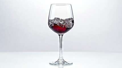 Sticker -   A glass of red wine with ice cubes on a white surface