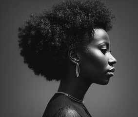 A woman with a black afro and earrings