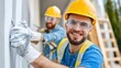 © LifeMedia - A smiling construction worker in safety gear painting a building wall, highlighting attention to detail, professionalism, and safety standards in the construction industry.