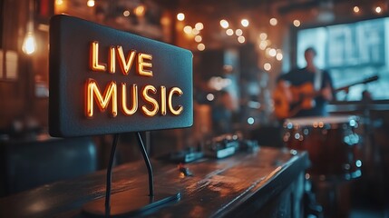 Wall Mural - Sign that reads “LIVE MUSIC” - bar - restaurant - live entertainment. - band - singer - live show 