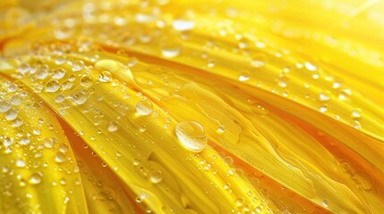 Sticker -   A close-up image of a yellow flower with droplets of water on the petals, showing detail on each individual petal