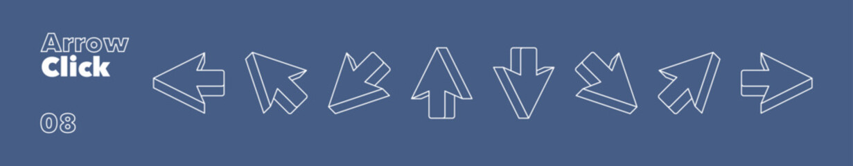 Poster - PrintSet of 3d linear arrows click with different directions. Mouse click cursor in cartoon line style. Vector illustration